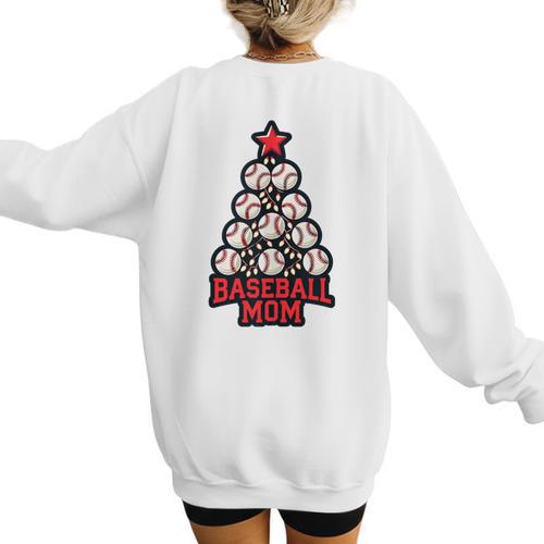 Baseball Christmas Tree Proud Baseball Mom Tee Women's Sweatshirt Back Print - Sportilla