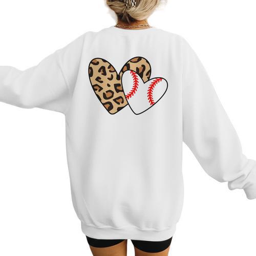 Baseball Heart Leopard Heart Sport Baseball Mom Women's Sweatshirt Back Print - Sportilla