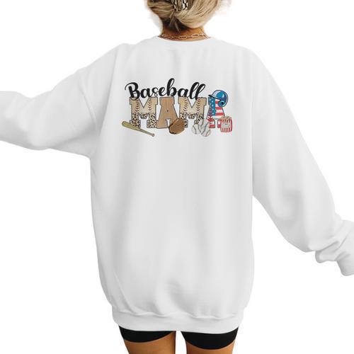 Baseball Mama Leopard Baseball Mom Mother's Day Women's Sweatshirt Back Print - Sportilla