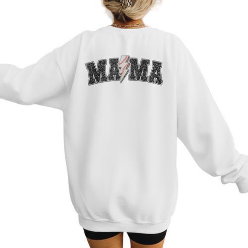 Baseball Mama Rocks Lightning Baseball Mom Mother's Day Women's Sweatshirt Back Print - Sportilla