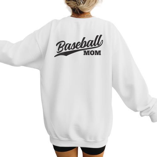Baseball Mom 1970s Retro Cursive Font Women's Sweatshirt Back Print - Sportilla
