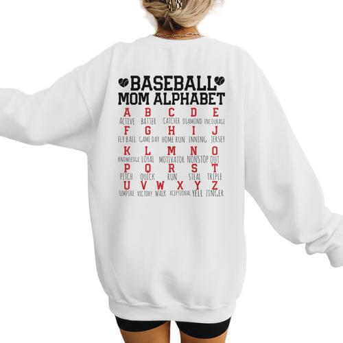 Baseball Mom Alphabet Women's Sweatshirt Back Print - Sportilla