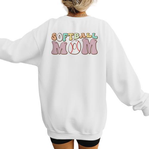 Baseball Mom Bleached Messy Bun Game Day Women's Sweatshirt Back Print - Sportilla