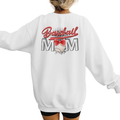 Baseball Mom Coquette Pink Bow Baseball Mama Premium Women's Sweatshirt Back Print - Sportilla