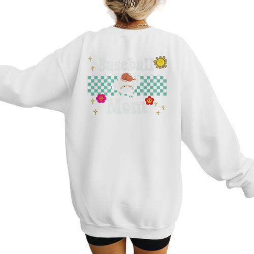 Baseball Mom Cute Retro Look Mothers Will Love Premium Women's Sweatshirt Back Print - Sportilla