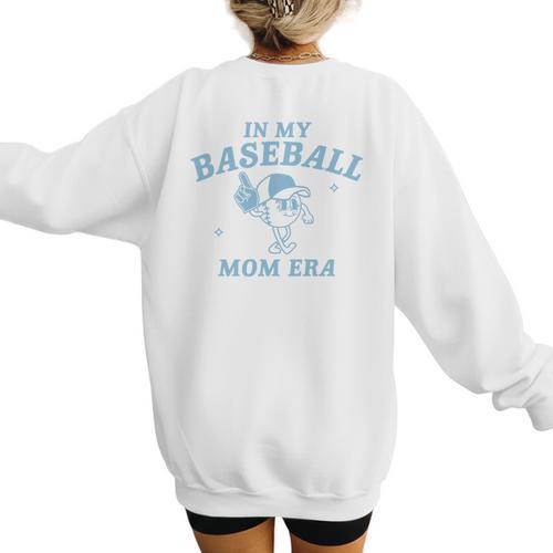 In My Baseball Mom Era Retro Game Day Mama Groovy Season Women's Sweatshirt Back Print - Sportilla