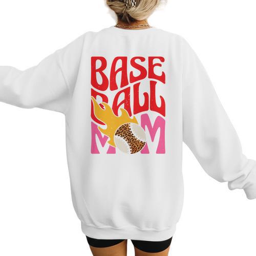 Baseball Mom Game Day Trendy Pink Leopard Mama Premium Women's Sweatshirt Back Print - Sportilla