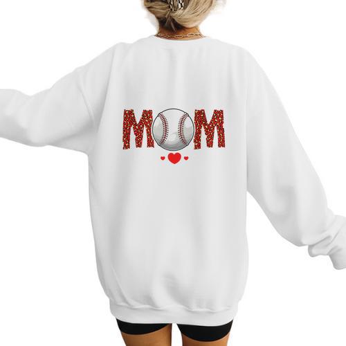 Baseball Mom Leopard Sports Players Mother's Day Women's Sweatshirt Back Print - Sportilla