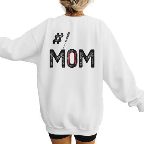 Baseball Mom Number One 1 Mother Baseball Lover Mother's Day Women's Sweatshirt Back Print - Sportilla