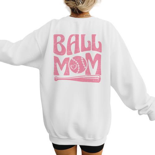 Baseball Mom Pride Heart And Bat Love Game Day Women's Sweatshirt Back Print - Sportilla