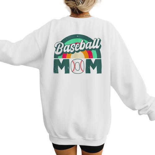 Baseball Mom Rainbow Game Day Women's Sweatshirt Back Print - Sportilla
