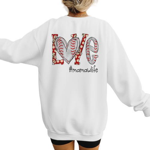 Baseball Mom Shirt Heart Love Baseball Mamawlife Women's Sweatshirt Back Print - Sportilla