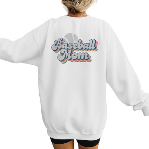Baseball Mom Sporty Retro Baseball Team Momma Gray Women's Sweatshirt Back Print - Sportilla