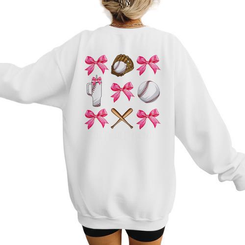 Baseball Nana Era Bows Baseball Mom Women Women's Sweatshirt Back Print - Sportilla
