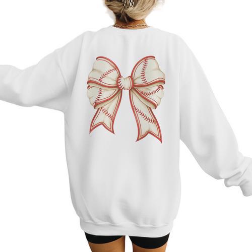 Coquette Bow Baseball Mama Baseball Mom Women Premium Women's Sweatshirt Back Print - Sportilla
