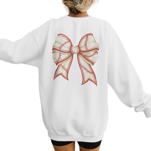 Coquette Bow Baseball Mama Baseball Mom Women Women's Sweatshirt Back Print - Sportilla