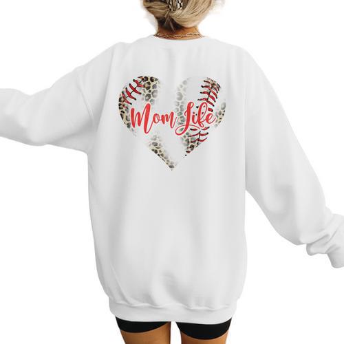 Cute Baseball Mom Heart Mother's Day Sport Mama Mom Life Women's Sweatshirt Back Print - Sportilla