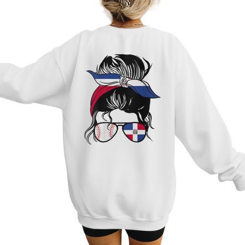 Dominican Baseball Mom Dominican Baseball Girl Women's Sweatshirt Back Print - Sportilla