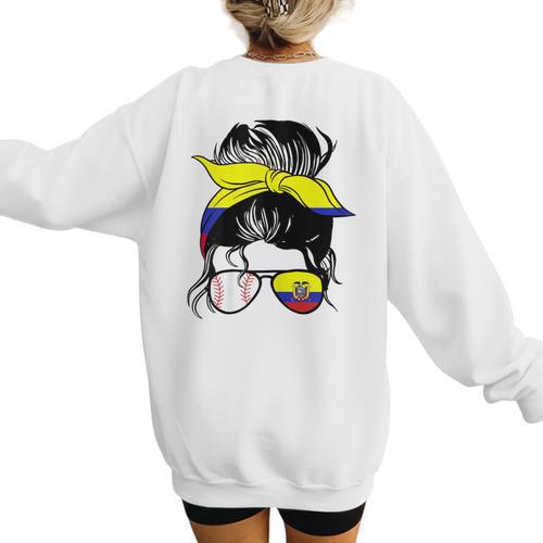 Ecuador Baseball Mom Ecuadorian Baseball Girl Women's Sweatshirt Back Print - Sportilla