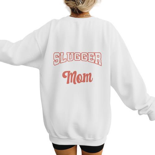 My Favorite Little Slugger Calls Me Mom Proud Baseball Mom Women's Sweatshirt Back Print - Sportilla