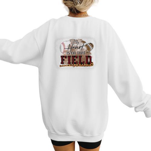 My Heart Is On That Field Baseball Mom Momm Premium Women's Sweatshirt Back Print - Sportilla