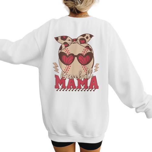 Heart Glasses Baseball Mama Baseball Mom Mother's Day Women's Sweatshirt Back Print - Sportilla