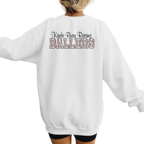 Kinda Busy Raising Ballers Funny Baseball Mom Mother's Day Premium Tri-Blend Women's Sweatshirt Back Print - Sportilla