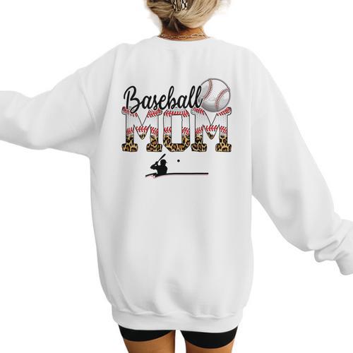 Leopard Baseball Mom Mama Mommy Sport Women's Sweatshirt Back Print - Sportilla