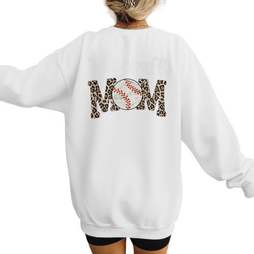 Leopard Baseball Mom Baseball Mama Retro Cute Mother's Day Premium Women's Sweatshirt Back Print - Sportilla