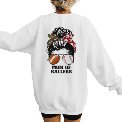 Mom Of Ballers Messy Bun Football Mom Baseball Mom Of Both Premium Tri-Blend Women's Sweatshirt Back Print - Sportilla