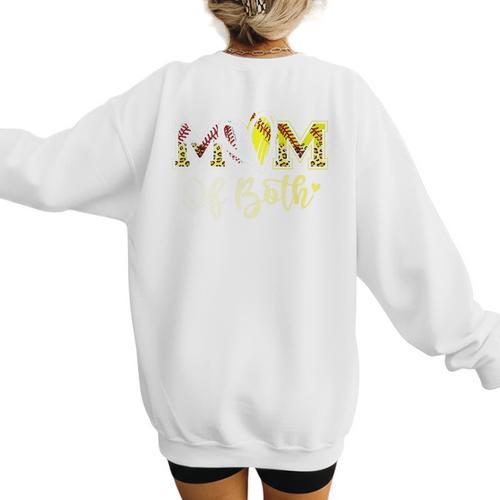 Mom Of Both Softball Baseball Mom Premium Women's Sweatshirt Back Print - Sportilla