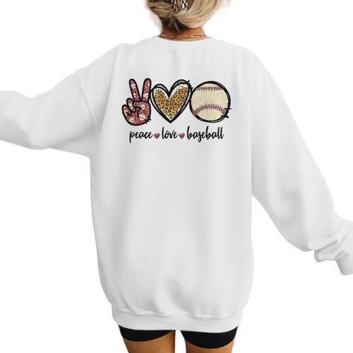 Peace Love Baseball Mom Leopard Print Cheetah Pattern Women's Sweatshirt Back Print - Sportilla