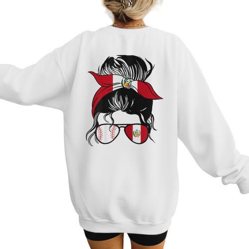 Peruvian Baseball Mom Peru Flag Baseball Girl Women's Sweatshirt Back Print - Sportilla