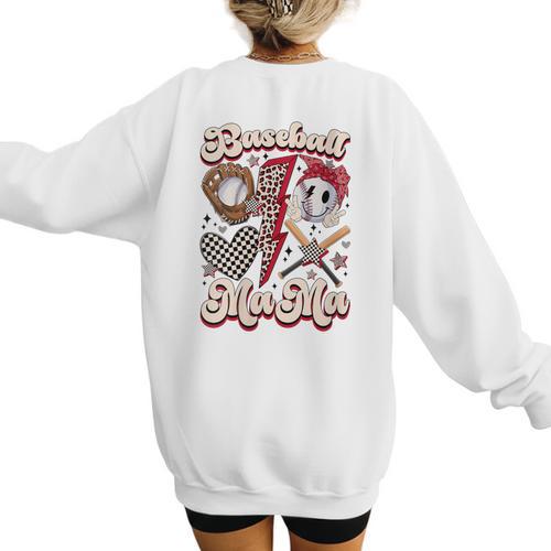 Retro Groovy Baseball Mama Baseball Mom Lover Women's Sweatshirt Back Print - Sportilla