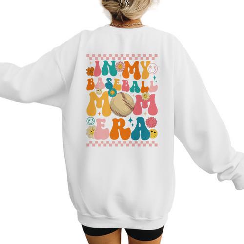 Retro Groovy In My Baseball Mom Era Happy Women Premium Women's Sweatshirt Back Print - Sportilla