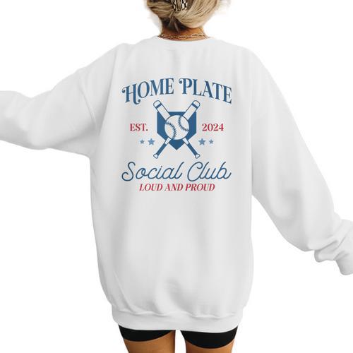 Spring 2024 Season Cute Baseball Mom Home Plate Social Club Women's Sweatshirt Back Print - Sportilla