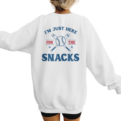 Spring 2024 Season Cute Baseball Mom Here For The Snacks Women's Sweatshirt Back Print - Sportilla