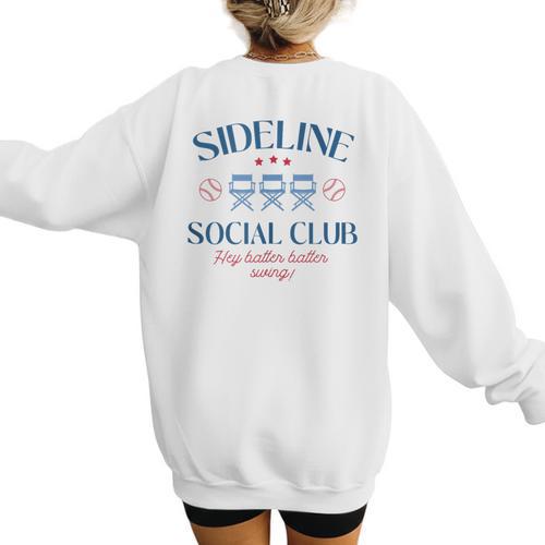 Spring 2025 Swing Batter Baseball Mom Sideline Social Club Women's Sweatshirt Back Print - Sportilla