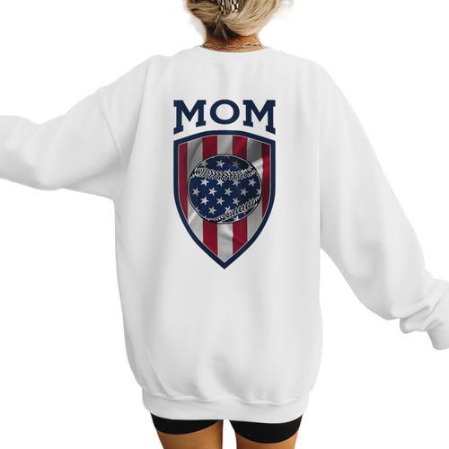 USA Mum Mother's Day Baseball Mom Women's Sweatshirt Back Print - Sportilla