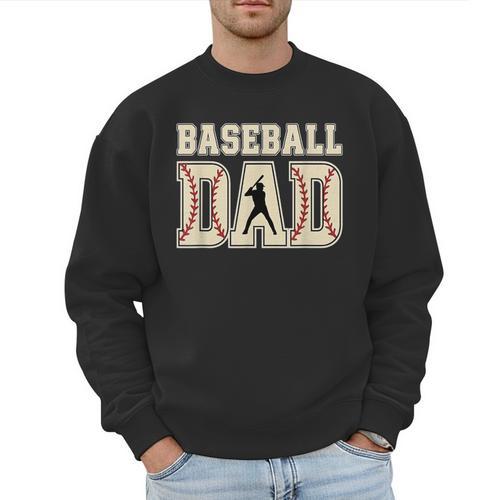 Baseball Dad Distressed Bold Stitch Graphic Sports Father Men Sweatshirt - Sportilla