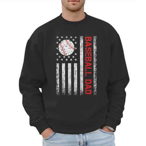 Baseball Dad USA American Flag Men Daddy Fathers Day Men Sweatshirt - Sportilla