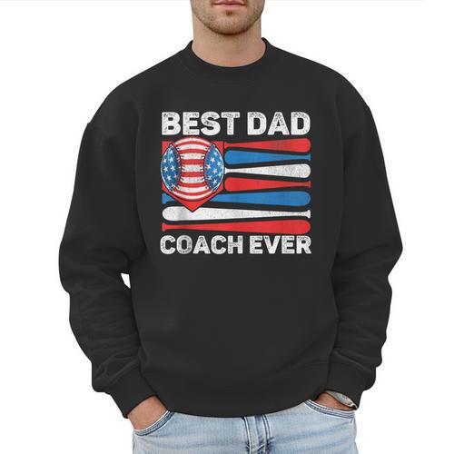 Best Dad Coach Ever Baseball Dad American Flag 4th Of July Men Sweatshirt - Sportilla