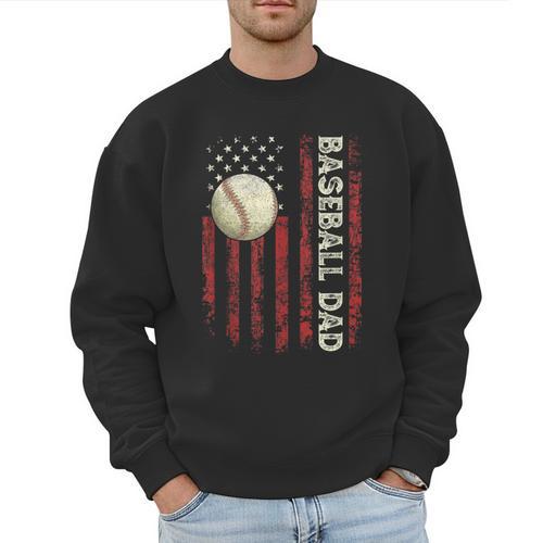Fathers Day Baseball Dad USA Flag For Dad Men Baseball Men Sweatshirt - Sportilla