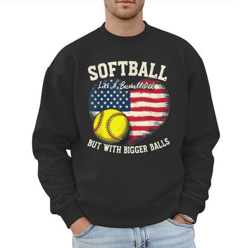 Patriotic US Flag Softball Dad Like A Baseball Dad Men Sweatshirt - Sportilla