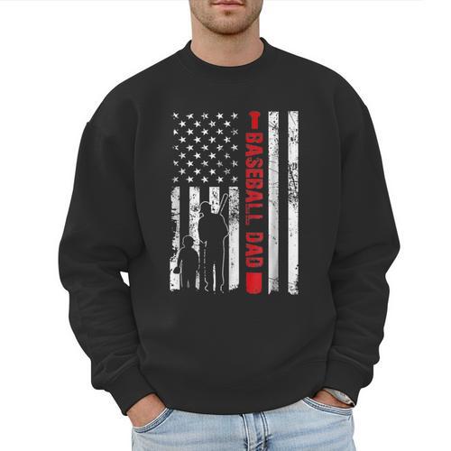 Proud Baseball Dad American Flag Sports Father Day Men Sweatshirt - Sportilla