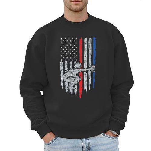 Vintage Baseball US Flag Tee Baseball Dad Player Coach Men Sweatshirt - Sportilla