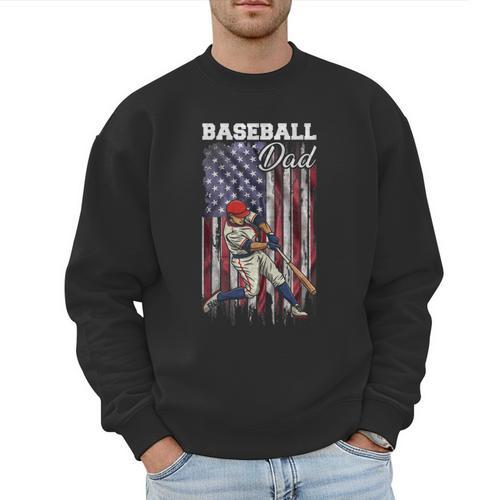 Vintage USA Flag Baseball Player Proud Baseball Dad Men Sweatshirt - Sportilla