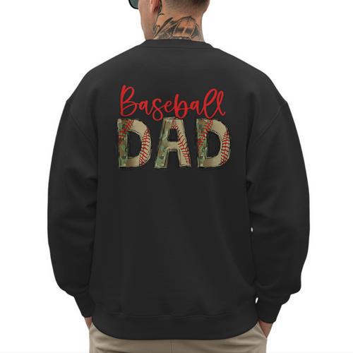 Baseball Dad Camouflage Camo Flag Military Father's Day Men's Sweatshirt Back Print - Sportilla