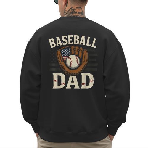 Baseball Dad Fathers Day American USA Flag Men Boys Kids Men's Sweatshirt Back Print - Sportilla