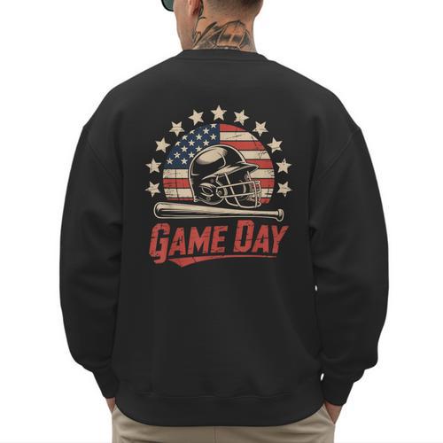 Baseball Dad Game Day USA Flag Men's Sweatshirt Back Print - Sportilla